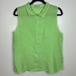 Fresh Produce Sleeveless Collared Button Down Shirt In Light Green Size L